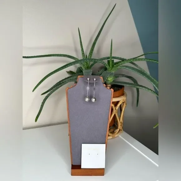 Tory Burch Silver Logo Dangle Pearl Drop Earrings - Elegant Minimalist Jewelry - Picture 6 of 6